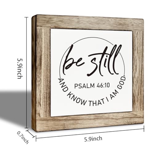 Christian Wooden Desk Decor Wooden Box Sign, Be Still, Farmhouse Bible Verse Psalm 46:10 Tabletop Sign, Inspirational Religious Faith Decor for Home Office 5.9x5.9 Inches - color: color15
