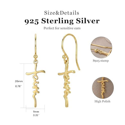 14K Gold Plated Sterling Silver Cross Drop Earrings - color: Cross-Gold