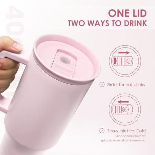 SANDJEST Light Pink 40oz Tumbler with Handle and Straw, Insulated Stainless Steel Travel Coffee Mug for Women Girls, Gift Idea for Birthday Christmas Mothers Day - color: Pink 1