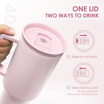 SANDJEST Light Pink 40oz Tumbler with Handle and Straw, Insulated Stainless Steel Travel Coffee Mug for Women Girls, Gift Idea for Birthday Christmas Mothers Day - color: Pink 1