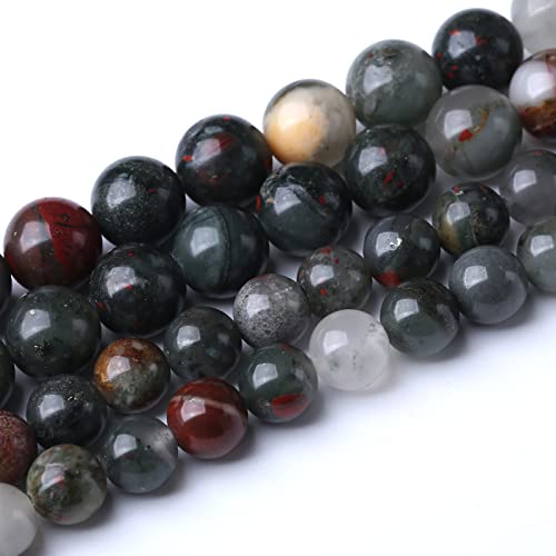 90PCS 4MM African Bloodstone Beads Natural Gemstone Round Stone Beads for Jewelry Making DIY Energy Stone Healing Power Bracelet 15" - color: African Bloodstone, size: 4MM