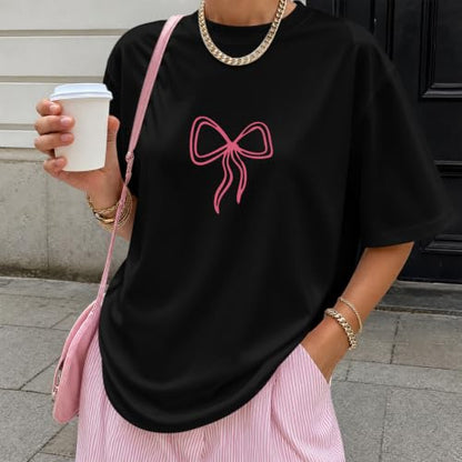 Christian Faith Bow Shirts for Women Cute Coquette Shirt Jesus Religious Tshirts Bible Verse Oversized Graphic Tee - color: Black, size: Large