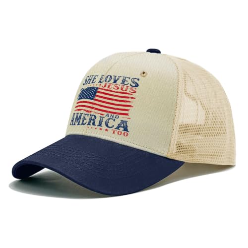 She Loves Jesus and America Too Hats for Womens Soft Washed Distressed Baseball - color: She Loves Jesus and America Toooff-white With Navy Blue Eaves3