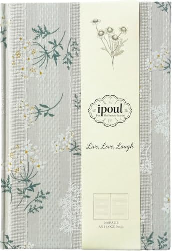 Floral Journal for women, Floret Printed Fabric Cloth Hardcover, A5, 200 Pages, 6x8 Medium Ruled Notebook, Similar Embroidered Linen Journal, Lay Flat Church Notes Notebook, Beige - color: Floret Beige
