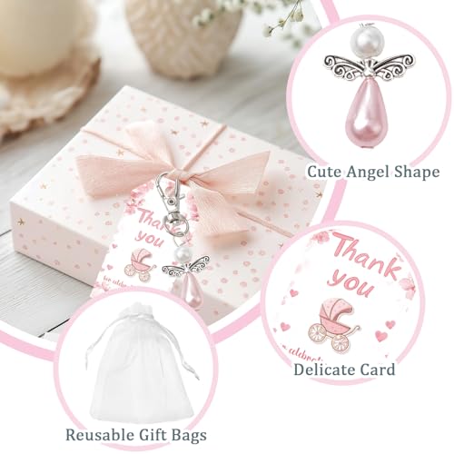 DELICAT 30 Set Baptism Party Favors for Guests with Angel Keychain Cross Gift Box Thank You Tag Organza Bag Mi Bautizo Decoration for Girl Baby Shower