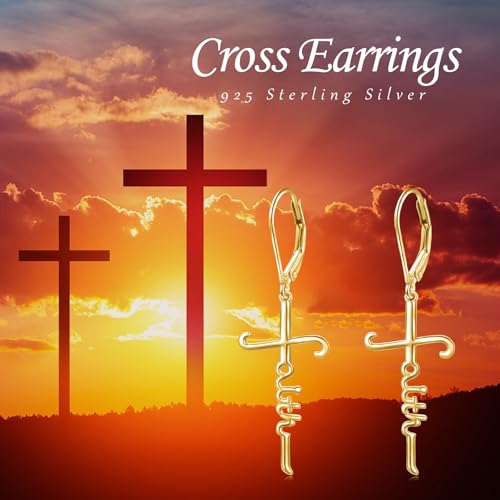 925 Sterling Silver Infinity Love of God Simple Dainty Faith Cross Dangle Earrings Religious Gift for Women - color: Faith - Gold
