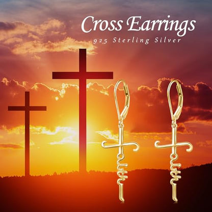 925 Sterling Silver Infinity Love of God Simple Dainty Faith Cross Dangle Earrings Religious Gift for Women - color: Faith - Gold