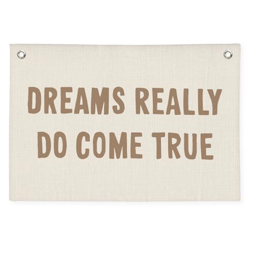 Motivational Positive Banner, Dreams Really Do Come True Linen Banner Wall Hanging Banner Flag Decor For Boy Girl Kids Room Nursery Playroom - color: Dreams Really Do Come True