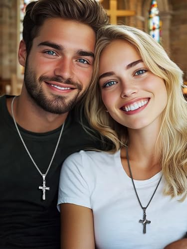 FaithHeart Stainless Steel Cross Necklace for Men, Silver/Black/Gold Cross Chains for Men Religious Amulet Necklaces Christian Gifts for Dad - style: Wrap Cross-Silver