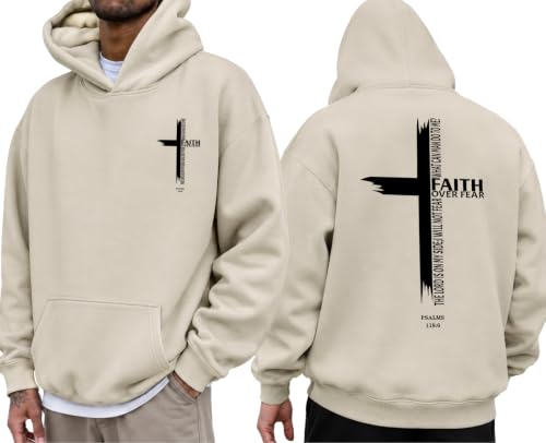 Eatbook Christian Hoodies for Men Faith Over Fear Cross Graphic Hoodie - color: Apricot, size: XX-Large