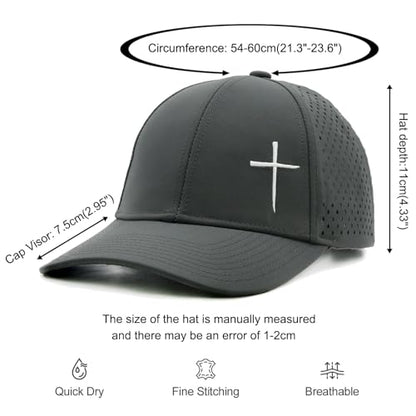 Christian Cross Hat for Men, Quick Dry Baseball Cap, Faith Gift Hats - color: Dark Grey