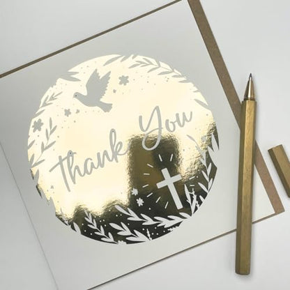 Religious Thank You Cards - Gold Foil Cross Christian Thank You Card - Baptism and Christening Gifts - Thank You Card for Pastor Priest | Blank Inside