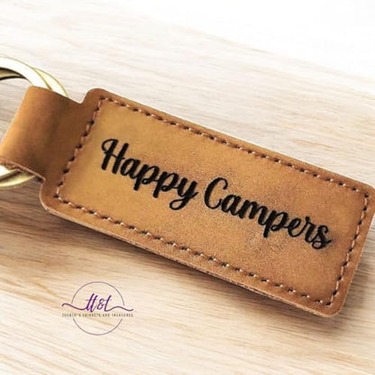 Custom Text Leather Keychain, Bronze Key Ring and Clip