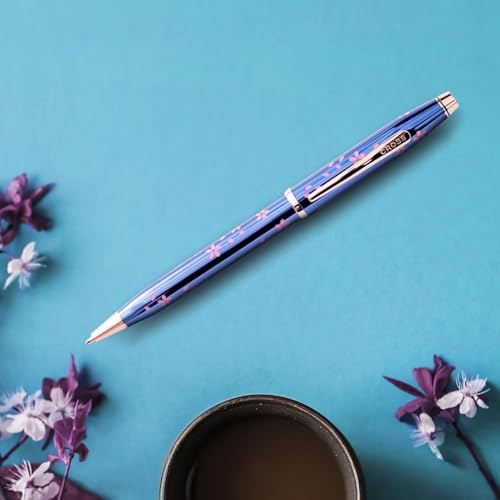 Cross Century II Cherry Blossom Blue Ballpoint Pen, AT0082-163, Black Ink - color: YOZAKURA Translucent Cobalt Blue, style: Century II