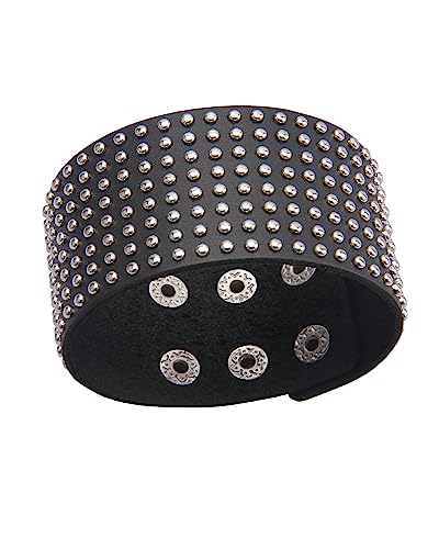 Jeilwiy Punk Rock Gothic Black Rivet Leather Spiked Necklace Collar Neckband Leather Choker Necklace for Women Mom Gifts Adjustable - color: Black Wrist Cuffs