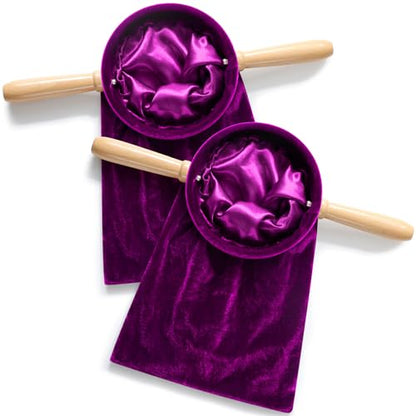 Tioncy 2 Set Church Tithe Offering Bag with Wooden Handle, 14" X 6", Purple - color: Purple, size: 14" X 6"