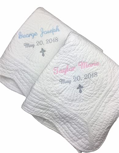 Personalized Baby Blanket – Custom Name, Monogram & Birth Stats, Soft Cotton Heirloom Quilt Keepsake, Unique Baby Gift for Boys & Girls (Keepsake Classic Design) - color: Keepsake Classic Design