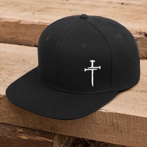 Christian Hats for Men Women - Cross Faith Flat Snapcback Hats - Religious Gifts for Thanksgiving Christmas - color: Black/Cross White