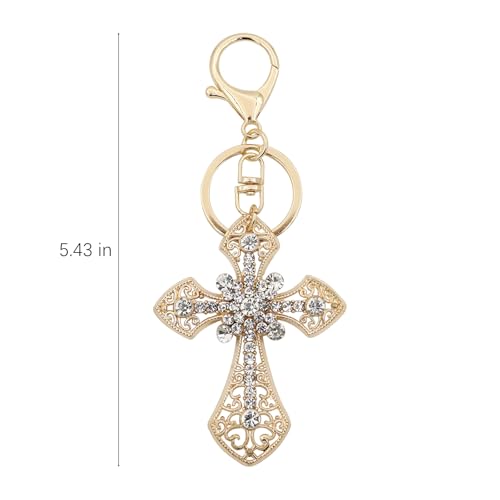 TTYY Stylish Rhinestone Cross Keychain - Sparkling Christian Car Key Ring for Women Men,Religious Gift for Purse Backpack Bag - color: Gold-2