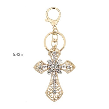 TTYY Stylish Rhinestone Cross Keychain - Sparkling Christian Car Key Ring for Women Men,Religious Gift for Purse Backpack Bag - color: Gold-2