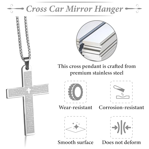 Cross Pendant for Car Rear View Mirror, Car Rearview Hanging Cross (Silver) - color: silver