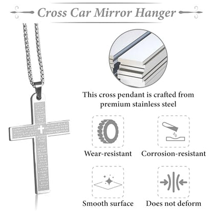 Cross Pendant for Car Rear View Mirror, Car Rearview Hanging Cross (Silver) - color: silver