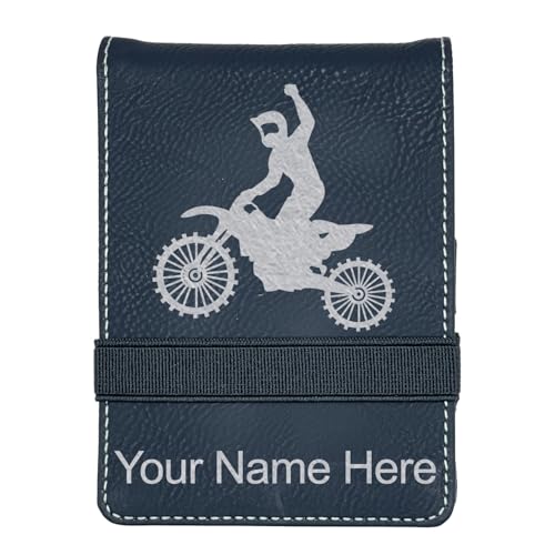 LaserGram Mini Padfolio with Notepad and Pen, Motocross, Personalized Engraving Included (Black with Silver) - color: Black With Silver