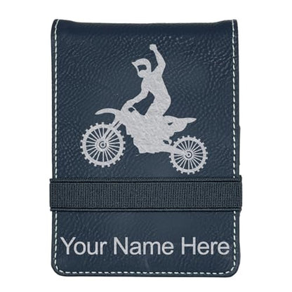 LaserGram Mini Padfolio with Notepad and Pen, Motocross, Personalized Engraving Included (Black with Silver) - color: Black With Silver