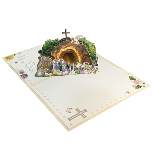 He Is Risen 3D Pop‑Up Easter Card – Christian Religious Greeting Card with Empty Tomb Scene, Cross & Floral Artwork – Scripture‑Inspired Easter Gift for Family, Friends, Church Members - color: YL301-3D