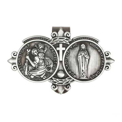 2-Pack Silver Car Visor Clip, St. Christopher Virgin Mary Catholic Driving Safety Medal - color: Silver