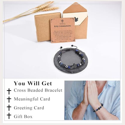Cross Bracelet for Boys Baptism Confirmation First Communion Gifts - color: First Communion
