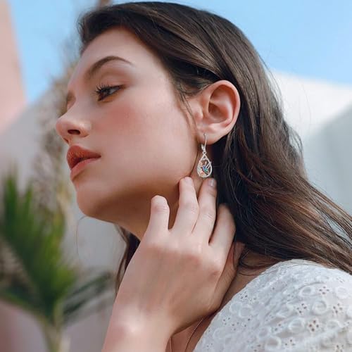 Vito Moonstone Turquoise Drop Earrings for Women, 925 Sterling Silver Hooks - style: Hummingbird