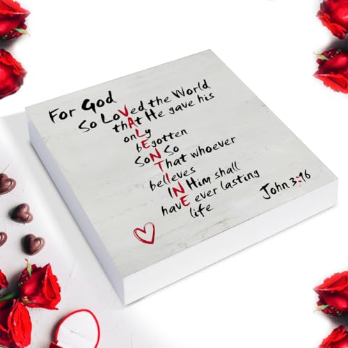 Christian Valentines Decor, Rustic John 3:16 Bible Verse Wood Sign - color: God