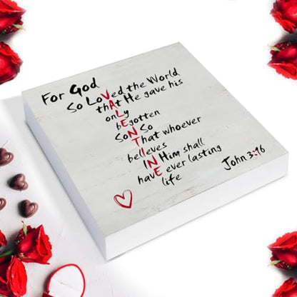 Christian Valentines Decor, Rustic John 3:16 Bible Verse Wood Sign - color: God