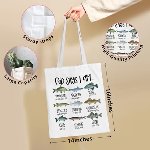 VICBOU Bible Verse Canvas Tote Bag, Inspirational Religious Christian Gifts for Women Men Canvas Tote Reusable Grocery Bags - color: Godsays10