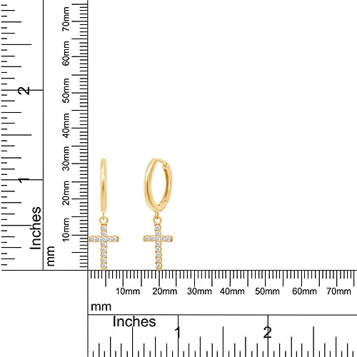 Religious Cross Dangle Drop Earrings Women Sterling Silver 0.20 CT (1/5 Ct) - color: Yellow Gold Over Silver