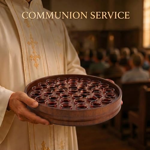Zhehao 1 Set Wood Communion Tray Set for Church Holy Serving Tray with Lid Elegant 40 Cup Holders and 100 Disposable Communion Cups for Worship Service(Rubber Wood Style) - style: Rubber Wood Style