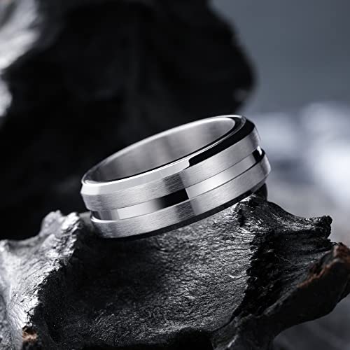 King Will 316L Stainless Steel Spinner Ring for Men Women Size 4-16 - color: D-Grooved Silver
