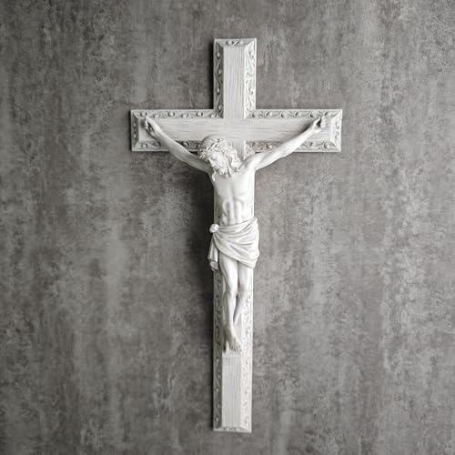 BC Catholic Crucifix Wall Cross 12" H Jesus Cross Wall Decor - color: White