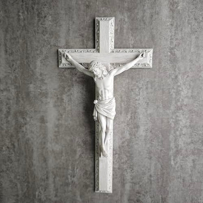 BC Catholic Crucifix Wall Cross 12" H Jesus Cross Wall Decor - color: White