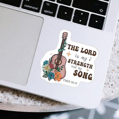 Pack 6 Psalms 118 14 The Lord is My Strength and Song Waterproof Vinyl Bible Verse Decals, 3 Inch Removable Matte for Laptop, Water Bottle, Journal & Planner