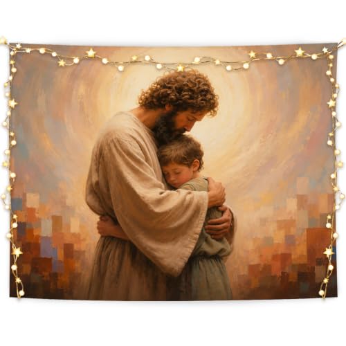 MOLYUB Christian Tapestry for Boys Room Bedroom Nursery 50x60 - color: Jesus Embracing a Boy