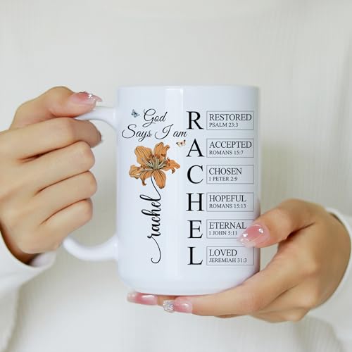 Personalized God Says I Am Mug - Custom Bible Verse Birth Flower 11oz 15oz - Christian Coffee Mug - Religious Gifts for Women Men - color: GOD-IAM-M8