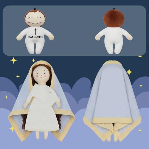 free-space Jesus Plush Doll Virgin Mary Doll Religious Toys Guardian Angel Stuffed Baptism Plush Toy Gifts for Kids for Christening Religious Christmas (Virgin Mary with Baby Jesus) - color: Virgin Mary (With Baby Jesus)