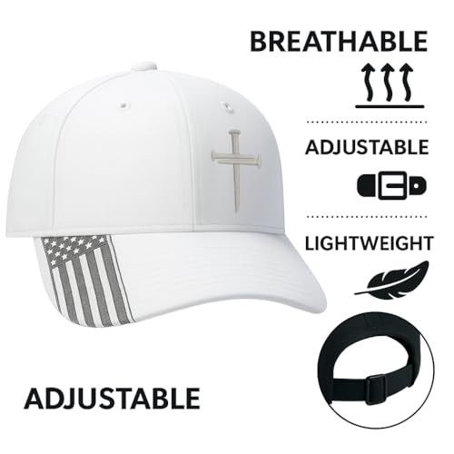 Christian Hats for Men, Three Nails Cross Embroidered Faith Baseball Cap - color: White