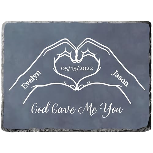 Personalized Stone Plaque for Couple - God Gave Me You Heart Hands Anniversary Wedding Romantic Keepsake Gifts (S-230) - color: S-230