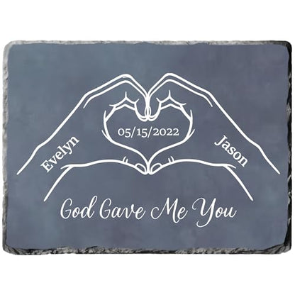 Personalized Stone Plaque for Couple - God Gave Me You Heart Hands Anniversary Wedding Romantic Keepsake Gifts (S-230) - color: S-230
