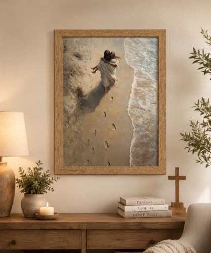 Framed-Jesus Holding Woman Canvas Wall Art,16x24in - color: Framed Jesus Woman, size: 24"L x 16"W