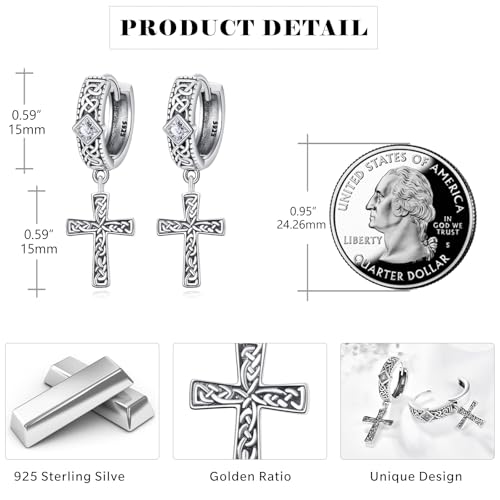 Cross Earrings 925 Sterling Silver Cross Dangle Earrings Christianity Jewelry Gift for Men Women - style: Celtic Cross-Silver