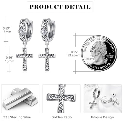 Cross Earrings 925 Sterling Silver Cross Dangle Earrings Christianity Jewelry Gift for Men Women - style: Celtic Cross-Silver